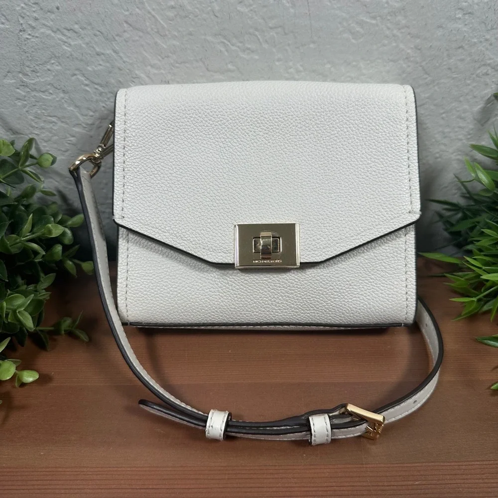 Michael Kors Cassie White Ivory Pebbled Leather Small Crossbody Bag